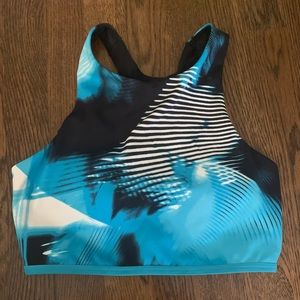 Under Armour Blue/Black Crop-type sports bra, EUC